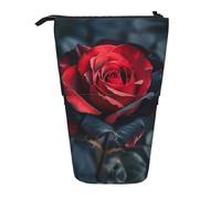 Astuccio telescopico con stampa di rose rosse e nere/astuccio per cancelleria/trucco/custodia, Nero , Taglia unica