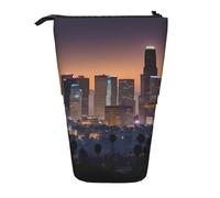 Astuccio telescopico con stampa di skyline di Los Angeles, portapenne pop up, custodia portatile in piedi, Nero, One Size