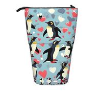 Astuccio telescopico con stampa "I Love Penguins", astuccio per cancelleria, trousse per trucchi, custodia portaoggetti, Nero , Taglia unica