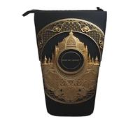 Astuccio telescopico con stelle dorate e luna, astuccio portamatite portatile, astuccio per matite pop up, borsa per trucco per regalo di festa, Icona d'oro sul segno di Eid Ul Fitr, Taglia unica