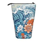 Astuccio telescopico con stelle dorate e luna, astuccio portamatite portatile, astuccio per matite pop up, borsa per trucco per regalo di festa, Fiori e onde fantastici, Taglia unica