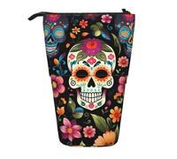 Astuccio telescopico con teschio di zucchero e fiore con scritta "Day of the Dead", astuccio per matite e cosmetici, organizer per cancelleria per scuola, ufficio, viaggi
