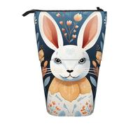 Astuccio telescopico con tigre che si alza in piedi, astuccio portatile per matite pop up, borsa per il trucco per regalo di festa, Motivo coniglio bianco, Taglia unica