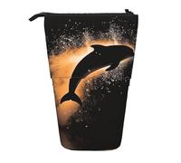 Astuccio telescopico con tre conigli sdraiati su una ghirlanda, astuccio portamatite portatile, astuccio per matite pop up, astuccio per trucchi per regalo di festa, Silhouette Dolphin Water Splash,