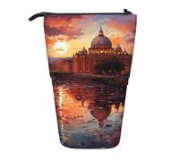 Astuccio telescopico con tre conigli sdraiati su una ghirlanda, astuccio portamatite portatile, astuccio per matite pop up, astuccio per trucchi per regalo di festa, Roma Tramonto, Taglia unica