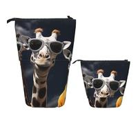 Astuccio telescopico con tre giraffe che indossano occhiali da sole, portapenne in piedi, astuccio pop-up carino in piedi, borsa per cosmetici, borsa da viaggio per trucco portatile, per donne e