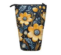 Astuccio telescopico da donna con foulard colorato in piedi astuccio portamatite portatile pop up portamatite borsa per trucco per regalo di festa, Fiori gialli, Taglia unica