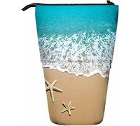 Astuccio telescopico da spiaggia, astuccio portapenne con chiusura a cerniera, per donne, uomini, ragazzi, ragazze, sabbia, onde, oceano, acqua, mare, estate, stelle marine, costa, paesaggi li