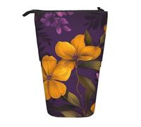 Astuccio telescopico fatto a mano con rose e fiori, astuccio portamatite portatile, astuccio per matite pop up, borsa per trucco per regalo di festa, Fiori gialli e viola, Taglia unica