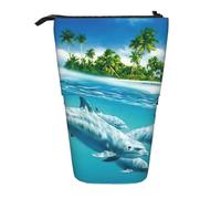 Astuccio telescopico in tessuto Oxford con delfino che nuota nel mare blu, portatile, per ragazzi, ragazze, adolescenti, studenti, ufficio, Nero , Taglia unica
