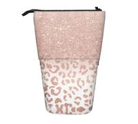 Astuccio telescopico in tessuto Oxford, con glitter, colore oro rosa, portatile, per ragazzi, ragazze, adolescenti, studenti, ufficio, Nero , Taglia unica