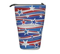 Astuccio telescopico in tessuto Oxford con strisce e stelle patriottiche, per ragazzi, ragazze, adolescenti, studenti, ufficio, Nero , Taglia unica