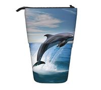Astuccio Telescopico Jumping Up Dolphin Print Pencil Case Grande Capacità Custodia Per Matite Supporto Retrattile Astuccio Cancelleria Per Studenti Ufficio Ragazzi