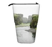 Astuccio telescopico multicolore con stampa di fiumi della natura della valle della natura, portapenne con cerniera per ufficio, Nero , Taglia unica