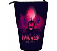 Astuccio telescopico per cancelleria, zucca, con chiusura a cerniera, per donna, uomo, ragazzo, ragazza, dolcetto o scherzetto, Halloween, bagliore lunare, notte oscura, orrore, sagoma spaventosa