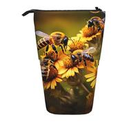 Astuccio telescopico per matite con stampa rurale di api e fiori e api mellifere/borsa per trucchi/custodia, Nero , Taglia unica