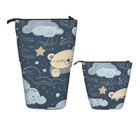 Astuccio telescopico per matite pop-up carino portapenne telescopico a forma di cane bianco in piedi, Orso che dorme sulle nuvole, Taglia unica, Astuccio per trucchi