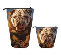 Astuccio telescopico per matite pop-up carino portapenne telescopico a forma di cane bianco in piedi, Bulldog nella sporcizia, Taglia unica, Astuccio per trucchi