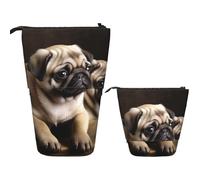 Astuccio telescopico per matite pop-up carino portapenne telescopico arcobaleno città in piedi astuccio, Puppys Carlino, Taglia unica, Astuccio per trucchi