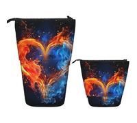Astuccio telescopico per matite pop-up carino portapenne telescopico con pesce in piedi, Cuore Fuoco e Acqua, Taglia unica, Astuccio per trucchi