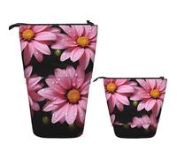 Astuccio telescopico per matite pop up, grazioso portapenne telescopico con tigre bianca sulla neve, Fiore rosa a pois, Taglia unica, Astuccio per trucchi