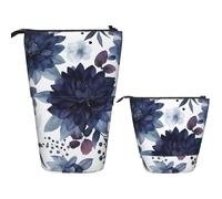 Astuccio telescopico per matite pop up, grazioso portapenne telescopico con tigre bianca sulla neve, Motivo Acquerello Blu Scuro, Taglia unica, Astuccio per trucchi