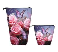 Astuccio telescopico per matite pop up, grazioso portapenne telescopico con tigre bianca sulla neve, Rose rosa e farfalle, Taglia unica, Astuccio per trucchi