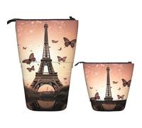 Astuccio telescopico per matite pop up, grazioso portapenne telescopico rosa floreale in piedi, Parigi Torre Eiffel farfalla, Taglia unica, Astuccio per trucchi