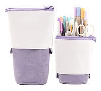 Astuccio telescopico per penne, matite e matite rosse in velluto a coste in poliuretano, organizer colorato, ideale per cosmetici e trucchi (viola)