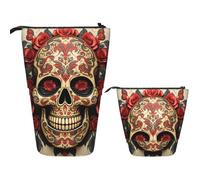 Astuccio Telescopico Red Roses Sugar Skull Portamatite Matita Verticale Supporto Retrattile Pencil Case Grande Capacità Telescopica Astuccio Portapenne Per Ufficio Bambini Studenti