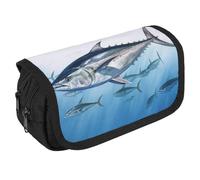 Astuccio Thunnus con tonno rosso organizzatore di grande capacità astuccio carino con 3 scomparti forniture per ufficio grandi tasche per matite con cerniera astuccio in tessuto per adulti portatile