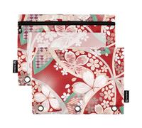 Astuccio tradizionale rosso giapponese Ukiyo-e fiore per bambini con finestra trasparente con cerniera astuccio grande capacità tre anelli raccoglitore scuola classe ufficio organizzatori multicolore