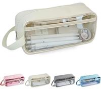 Astuccio trasparente approvato TSA, impermeabile, per esami e articoli da toeletta, grande, organizer per cosmetici in PVC con cerniera per la sicurezza scolastica e aeroportuale (bianco), bianco,