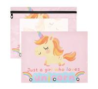 Astuccio trasparente con 3 anelli per lettere formato A4, confezione da 2 pezzi, per studenti di classe Just A Girl Who Loves Unicorns