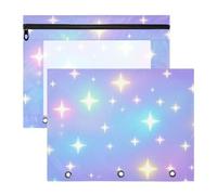 Astuccio trasparente con 3 fori per lettere A4, confezione da 2 pezzi, per studenti e aule scolastiche, sfumato con stelle al neon