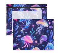 Astuccio trasparente con cerniera e meduse viola blu | Finestra trasparente per afferrare rapidamente, ampia vestibilità piatta, organizer per studio minimalista