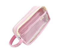 Astuccio trasparente con due grandi scomparti, multiuso, per penne, matite, viaggi, trucchi, per ragazze e donne, Rosa 1