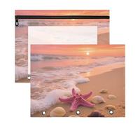 Astuccio trasparente con finestra a 3 fori per lettere A4, confezione da 2 articoli artistici per insegnanti, paesaggi sulla spiaggia, conchiglie con stella marina