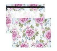 Astuccio trasparente con finestra a 3 fori per raccoglitori a 3 anelli, confezione da 2 pezzi, per studenti, classe retrò, rose antiche color pesca