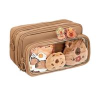 Astuccio Trasparente Fai-da-te Staccabile per Bambini con Grande Capacità a Doppio Strato, Borsa per Cancelleria per Ragazzi e Ragazze,Marrone