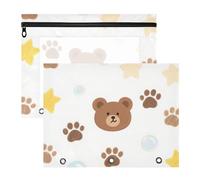 Astuccio trasparente per matite formato A4, confezione da 2 pezzi, per studenti di artoni animati, con simpatico orso marrone