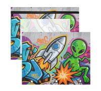 Astuccio trasparente per raccoglitori a 3 anelli, confezione da 2 pezzi, per insegnanti, casa, graffiti, alieni, razzi colorati
