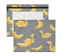 Astuccio trasparente portapenne per 3 raccoglitori ad anelli, confezione da 2 pezzi, per studenti scolastici, forniture per insegnanti, banane emu infantili gialle e grigie