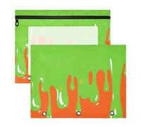 Astuccio trasparente portapenne per raccoglitori a 3 anelli, confezione da 2 pezzi, per insegnanti, ufficio, moda, street graffiti, pittura, verde, arancione