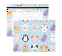 Astuccio trasparente tascabile per lettere A4, confezione da 2 pezzi, per insegnanti, casa, carino, cartone animato, blu, zoo, animale, bolsa per lapices