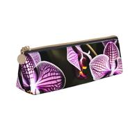 Astuccio triangolare con stampa di orchidee viola, per cosmetici, cancelleria, organizer da viaggio, versatile per tutti i giorni