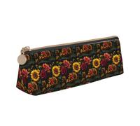 Astuccio triangolare elegante con stampa di girasoli e rose per organizer di cancelleria di grande capacità