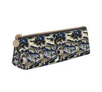 Astuccio triangolare in pelle con stampa a tema pesce, con cerniera, per ragazzi e ragazze, per studenti al lavoro e a scuola, bianco, Taglia unica, Astuccio per trucchi