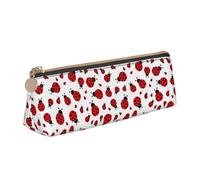 Astuccio triangolare in pelle con stampa di coccinelle con cerniera, per ragazzi e ragazze, per lavoro e scuola, bianco, Taglia unica, Astuccio per trucchi