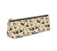 Astuccio triangolare in pelle con stampa di furetto peloso, con cerniera, per ragazzi e ragazze, per studenti al lavoro e a scuola, bianco, Taglia unica, Astuccio per trucchi